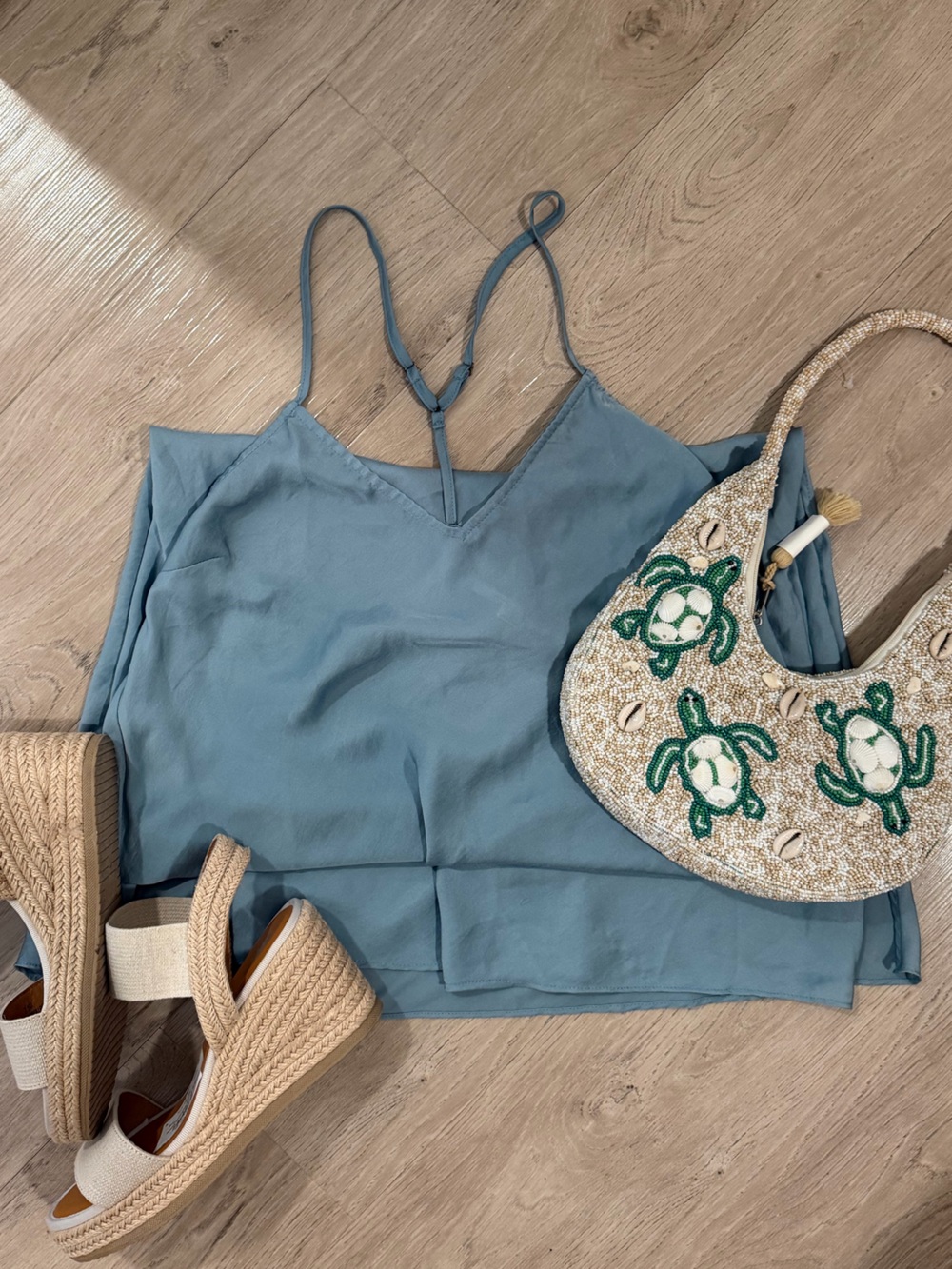 O'Neill Dusty Shimmer Blue Midi Slip Dress with Strappy Back and Slit